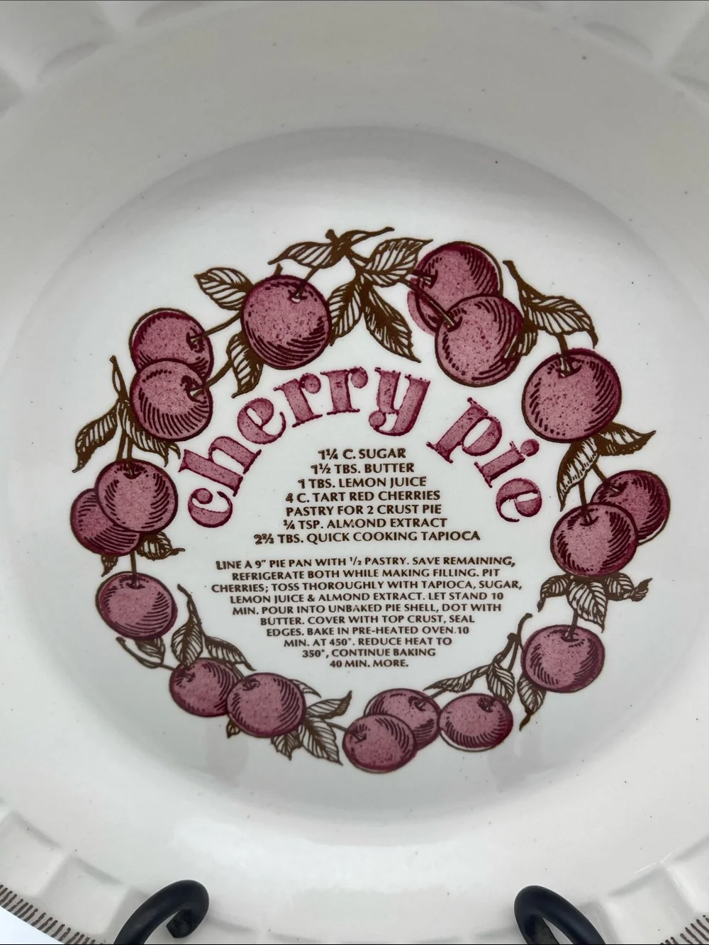 Vintage Cherry Pie Recipe Dish Plate Royal China by Jeannette Collectible